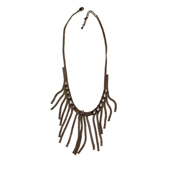 Vintage Gold Tassel Choker Necklace Rhinestones Statement Jewelry Women u Adjust - Picture 1 of 4
